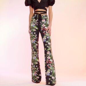 Cynthia Rowley Bonded Fit and Flare Pants - Floral Black
